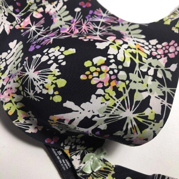 #3457-2 luleh Bra Size 34C Black Floral Padded Underwire Adjustable - Picture 2 of 6